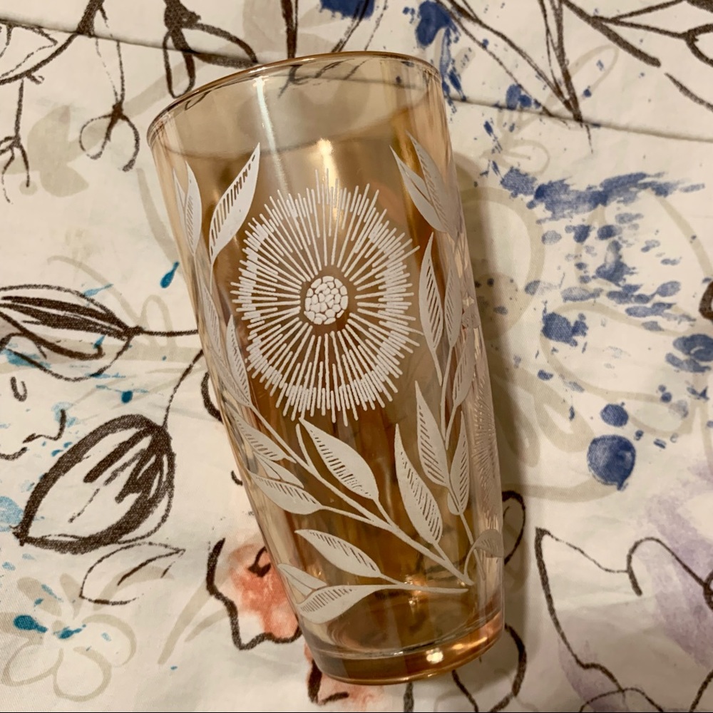 💛 Authentic Vintage Floral Pattern Gold Glass